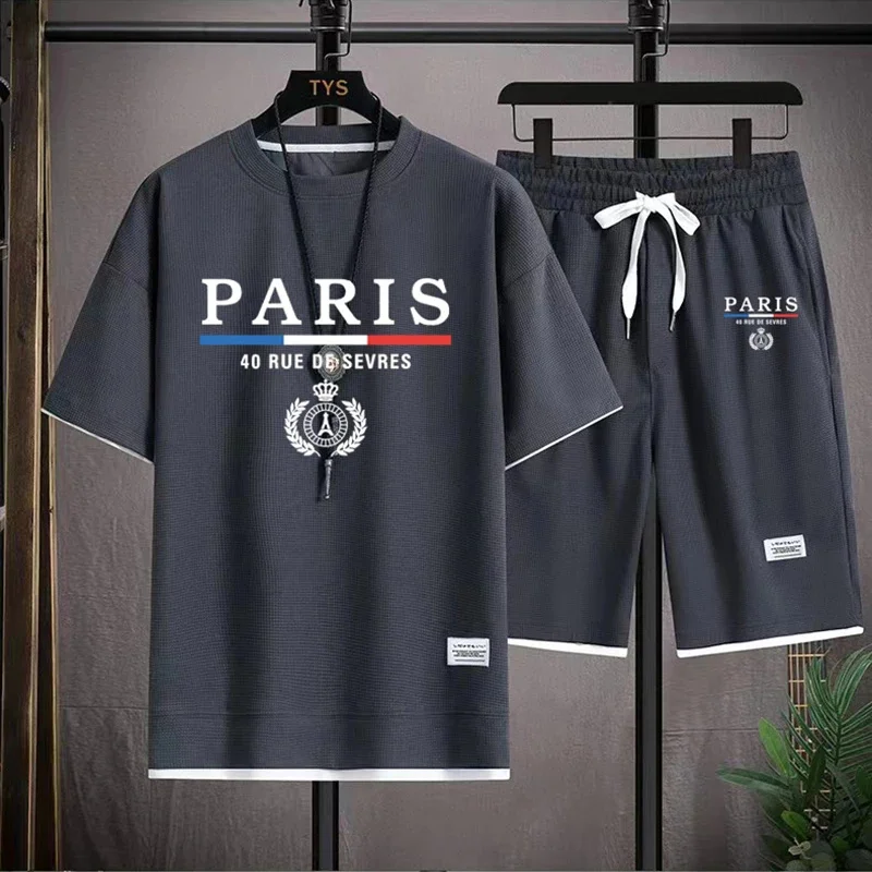 France Paris Casual men sets T-Shirt + Shorts Set Summer Male Sports Suits Tracksuit Loose Suit Man T shirt mens clothes