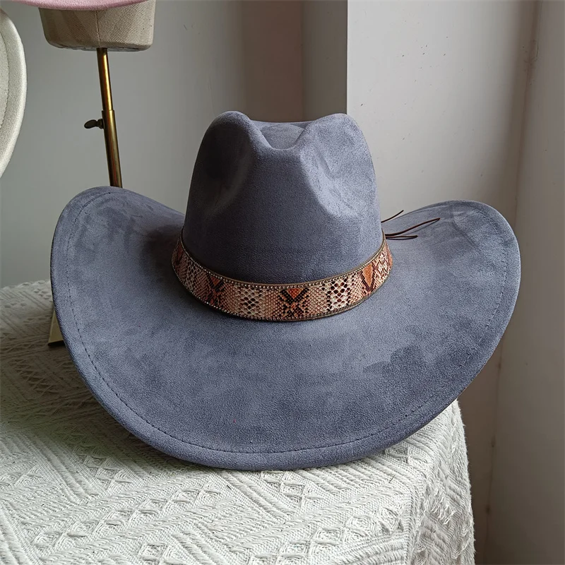 

Мужская большая ковбойская шляпа 58-60 см, замшевая ковбойская шляпа со змеиным принтом, классическая ковбойская шляпа в стиле хип-хоп в стиле вестерн, топ с каплей воды Gorras Para Hombre