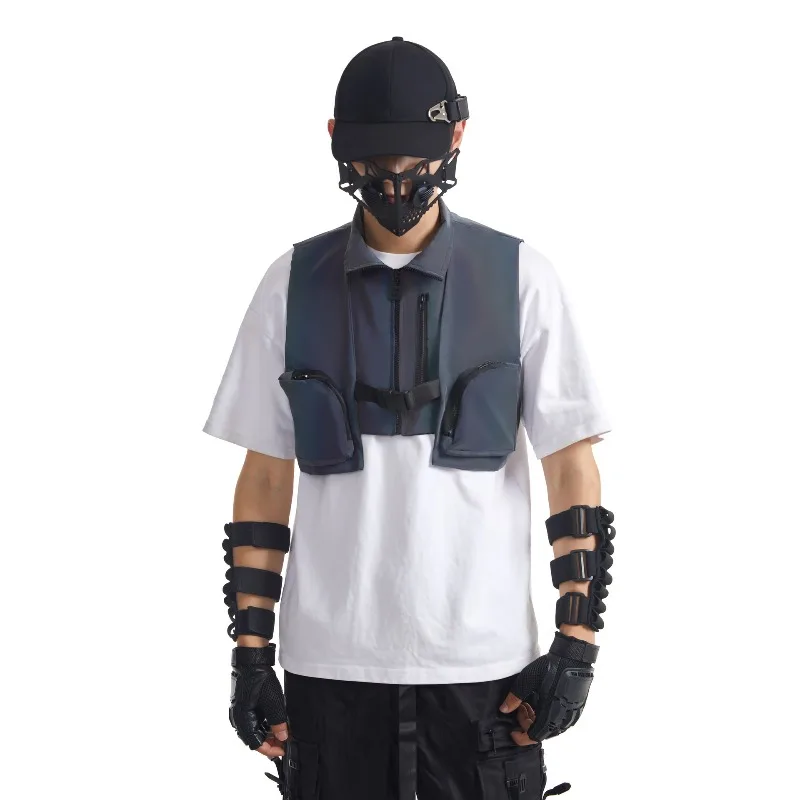 Luminou الملبس الشتاء عاكس Techwear سترة رجالي الجمالية فائدة سترة المنشورية سترة قصيرة أكمام معطف في الهواء الطلق ثلاثية الأبعاد #4