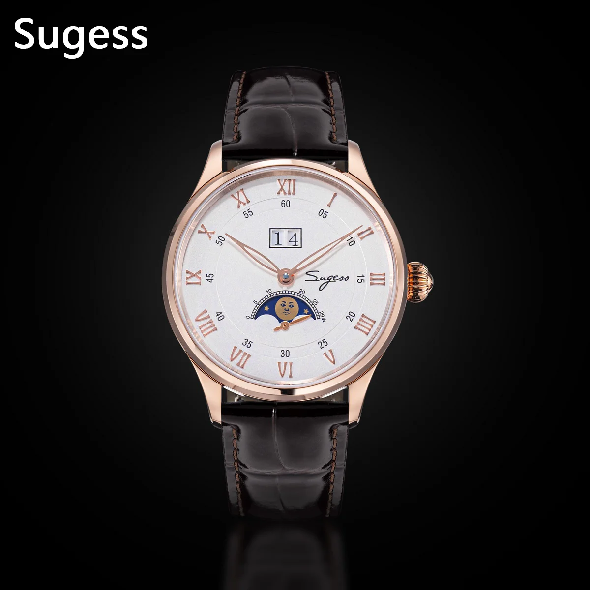 Reloj mecánico automático SUGESS para hombre con movimiento de fase lunar Seagull ST2528, resistente al agua hasta 50M, cristal de zafiro, 41MM, S437-2