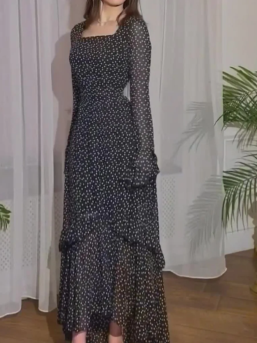 Robe de soirée musulmane Eid pour femmes, robe longue en mousseline de soie, ceinture, pois, Ramadan, caftan marocain, robe éducative, robe Jalabiya