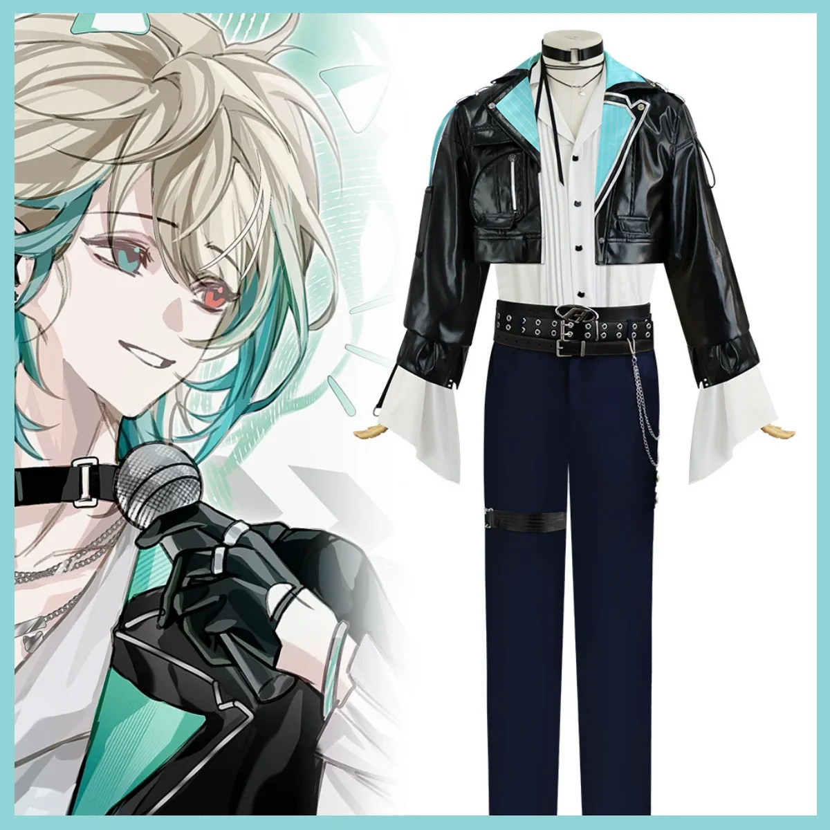 الظاهري YouTuber Aza تأثيري حلي VTuber الأسود بولي Coat معطف موحد مجموعة كاملة شعر مستعار الكبار رجل امرأة كرنفال هالوين البدلة