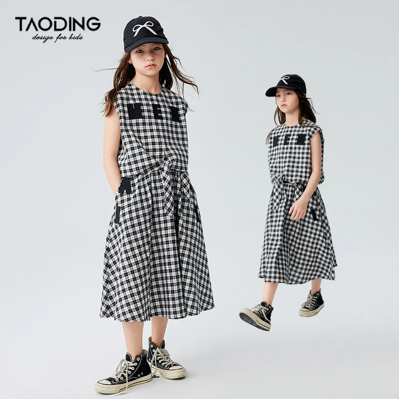 

Baby Girl Clothes Suit Girls Korean Set Summer Children Western Cotton Blend Classic Check Retro Fashion Design Two-piece Set