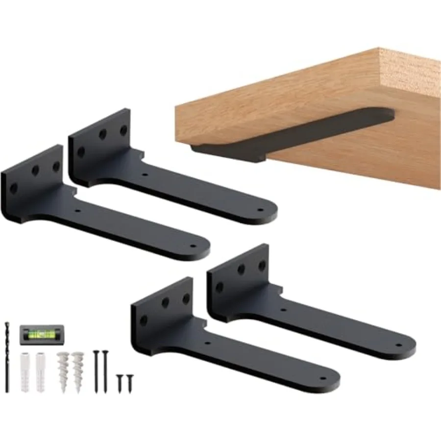 

Black Floatg Shelf Brackets 8 ch - heavy Duty dustrial Shelf bracket - l brackets for shelves - Free Hangg visible shelves supp