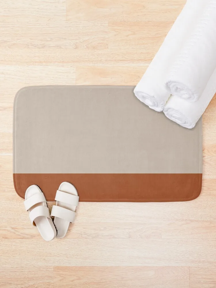 Minimalist Color Block Cuffed Solid in Putty and Clay Rust Terracotta Bath Mat Bathroom Rug Carpet Carpet Carpet Mat