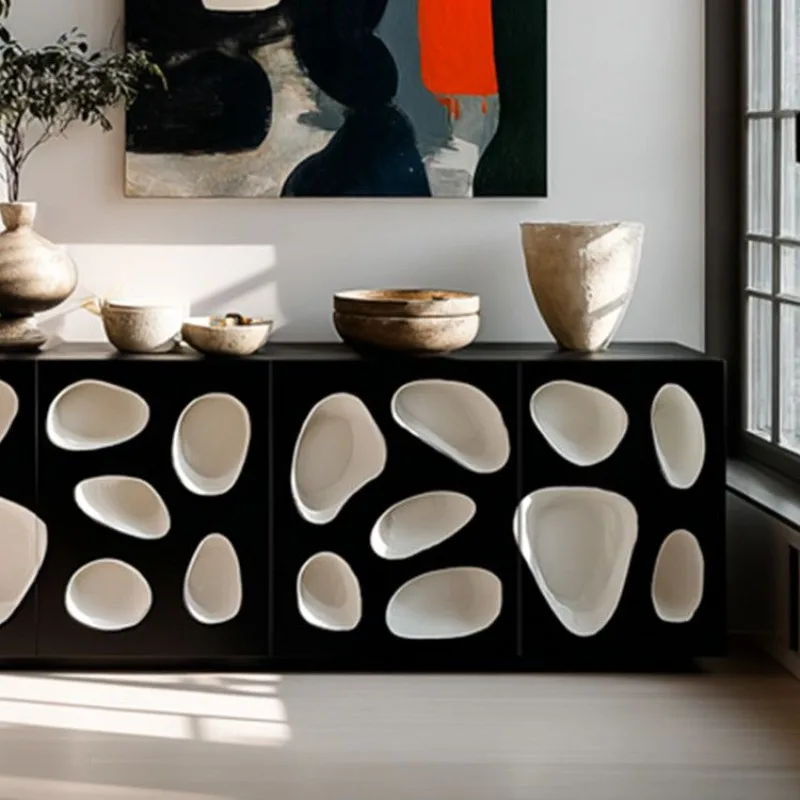 خزانة الشرفة الخشبية 2025 خزانة جانبية جديدة منقوشة لتناول الطعام خزانة جانبية لغرفة المعيشة المنزلية #4