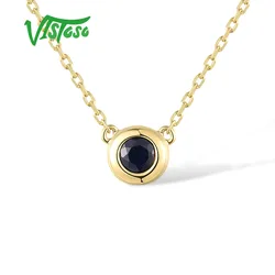VISTOSO Gold Necklace For Women Authentic 14K 585 Yellow Gold Sparkling Blue Sapphire Necklace Minimalist Trendy Fine Jewelry