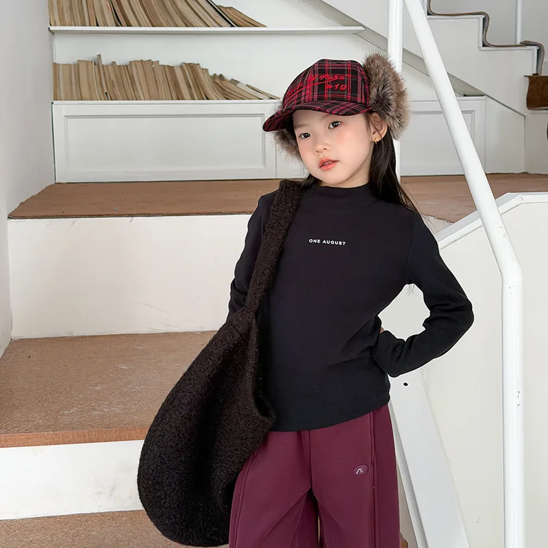 2025 New Autumn Fashion Kids Wool Pull-up Double-layer Comfortable Casual Bottoming Shirt Boutique Clothing Simple Style