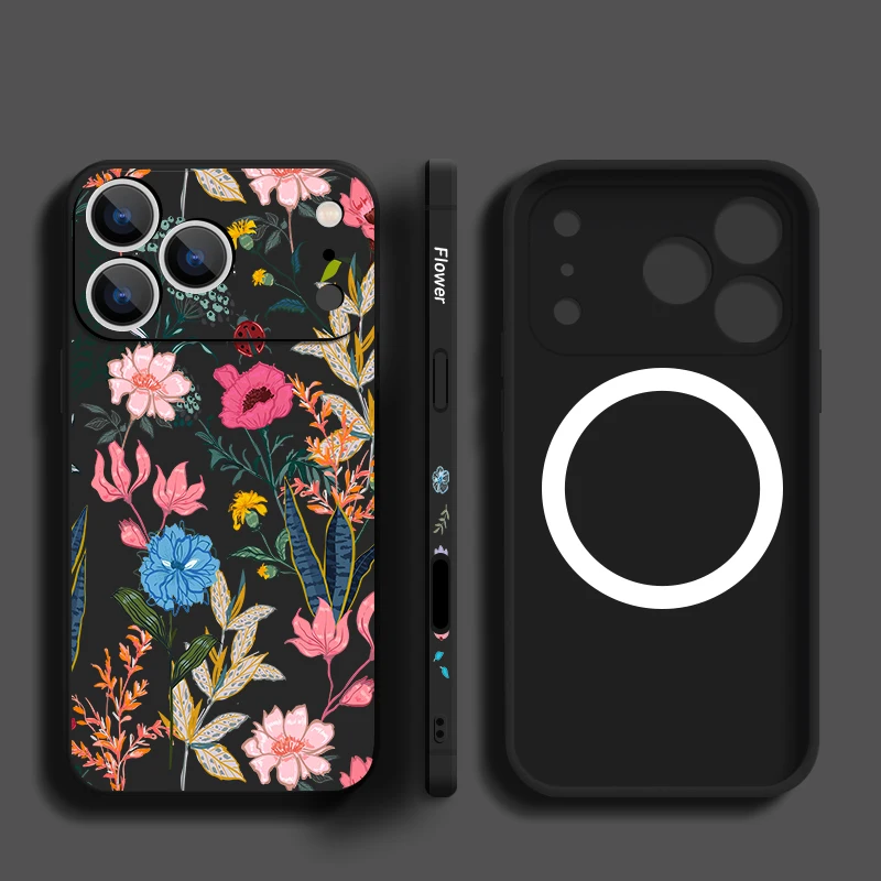 

Colorful Floral Case For iPhone 17 Pro Max Magnetic For Magsafe Soft Silicone Cover Funda For iPhone 16 15 14 13 Pro Max