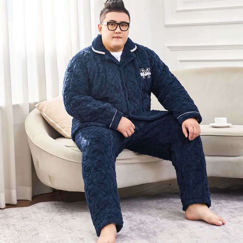 9XL Big Size Pajamas Set Winter Super Thicken Flannel Warm Sleepwear Simple Casual Plaid Men Pajama for Sleeping pijama hombre