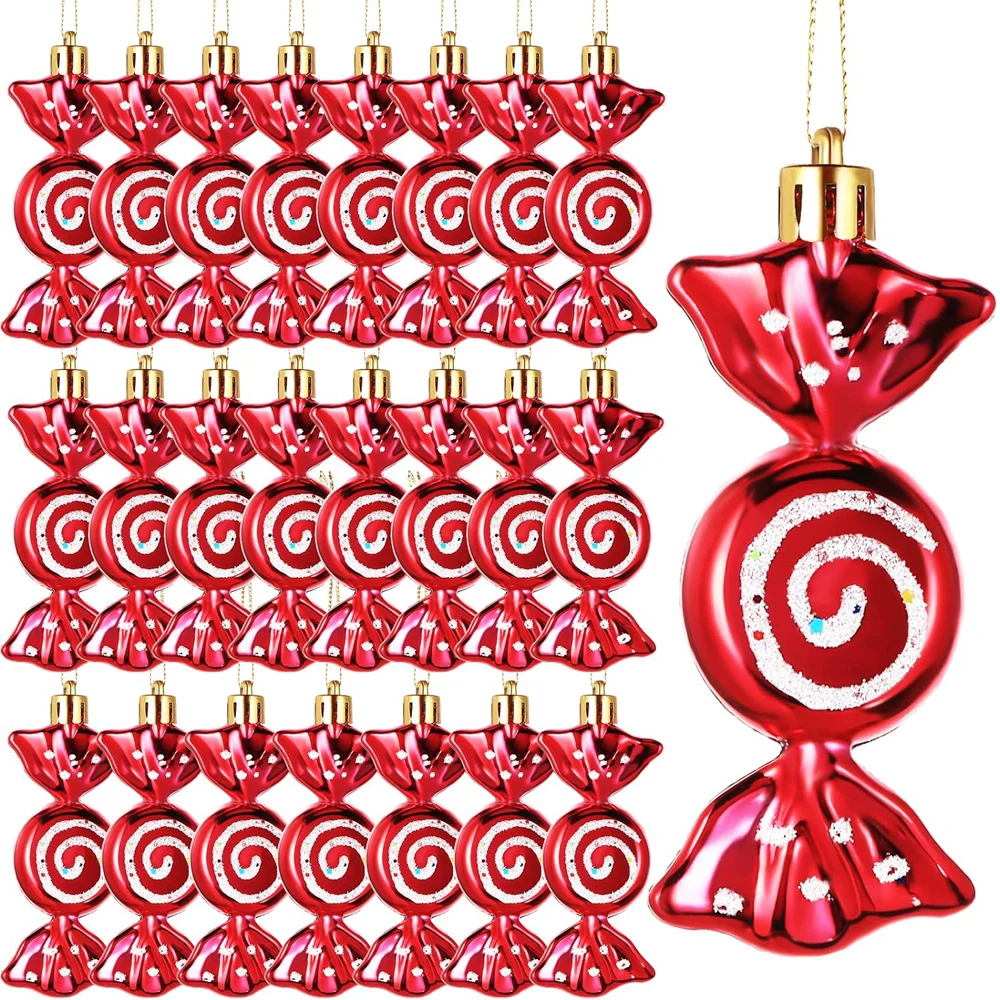 Christmas Candy Ornaments Candy Cane Christmas Tree Glitter Hanging Ornaments Plastic Peppermint Candy Swirl Decorations