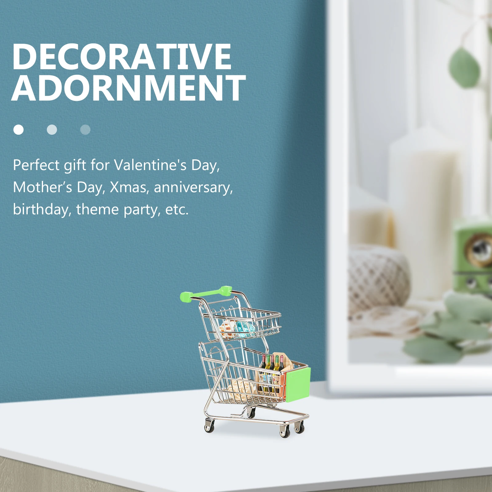 

Miniature Shopping Cart Double Layer Supermarket Cart For Kids Boys Girls Women Men Alloy Abs Desktop Decor Elegant
