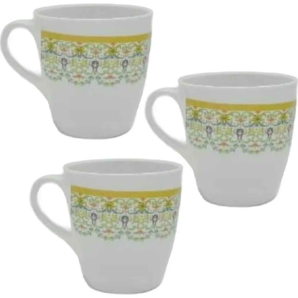 3 Xicara Mugs in Melamine Retro Decorated Coffee Tea