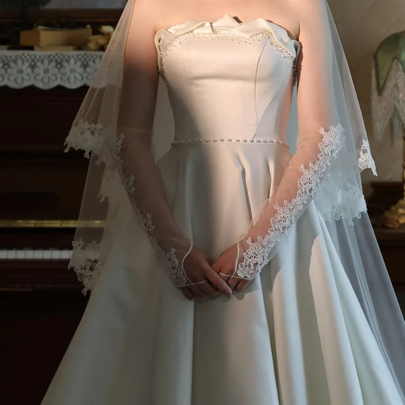 

Свадебные перчатки Длинные кружевные сетчатые белые свадебные перчатки в стиле ретро с рукавами