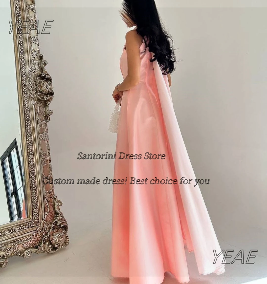 Santorini Big Flower Neckline Prom Dresses 2024 Long Satin A Line Birthday Party Dress Floor Length Evening Gowns