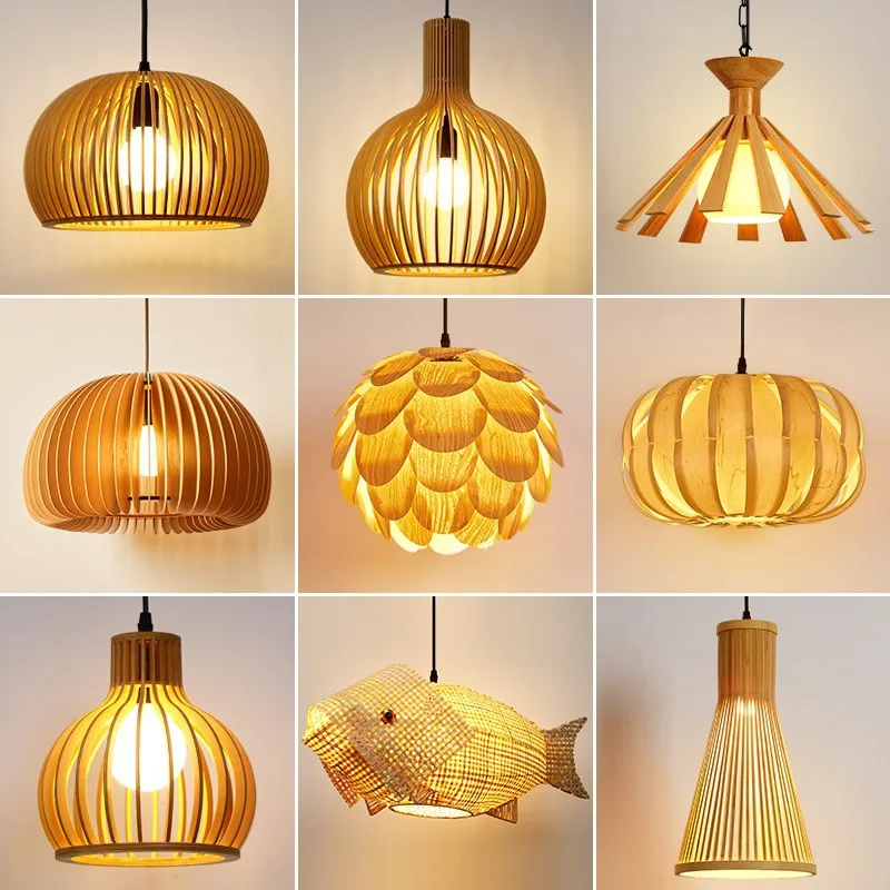 

Многосценная деревянная люстра в виде птичьей клетки, одинарный подвесной светильник в японском стиле для гостиной, кабинета, кафе, крыльца