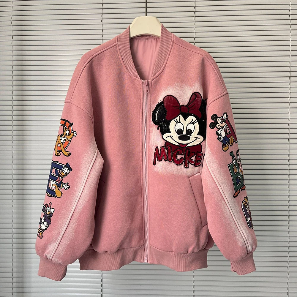 

plus Size Autumn New Heavy Embroidery Cartoon Loose Fashionable Anti-Aging Baseball Jacket Sweatshirt Coat