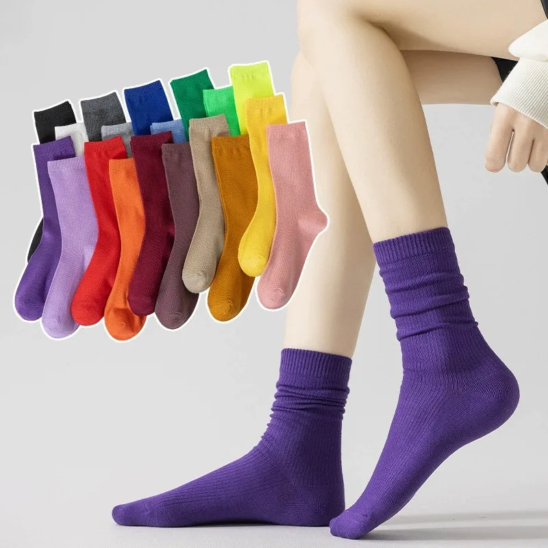 3/6/12 Pairs Frauen Gestrickte Baumwolle Mitte Rohr Socken Mode Candy Einfarbig Komfortable Schweiß Absorbieren Atmungsaktive Casual Socken – Detail 2