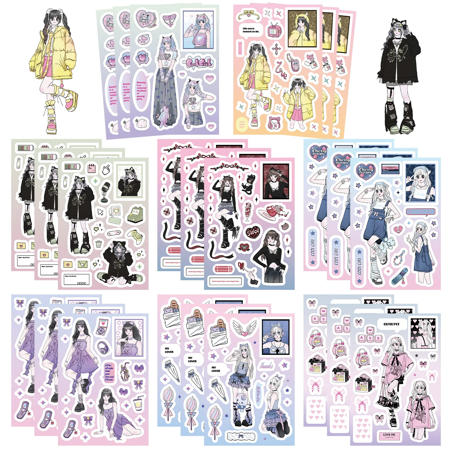 

8 листов милые крутые наклейки с героями мультфильмов для девочек, сделай сам, справочники, декоративные креативные материалы, листы наклеек для рукоделия