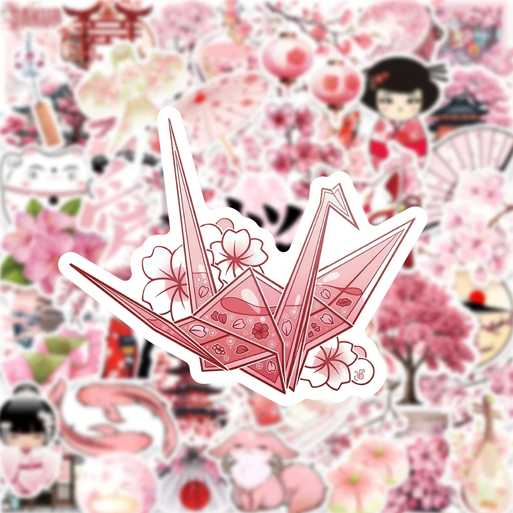 Picture 5: 10/30/50pcs Pink Cherry Blossom Japanese Culture Stickers Aesthetic Sakura Cartoon Decals DIY Suitcase Phone Laptop Sticker Gift