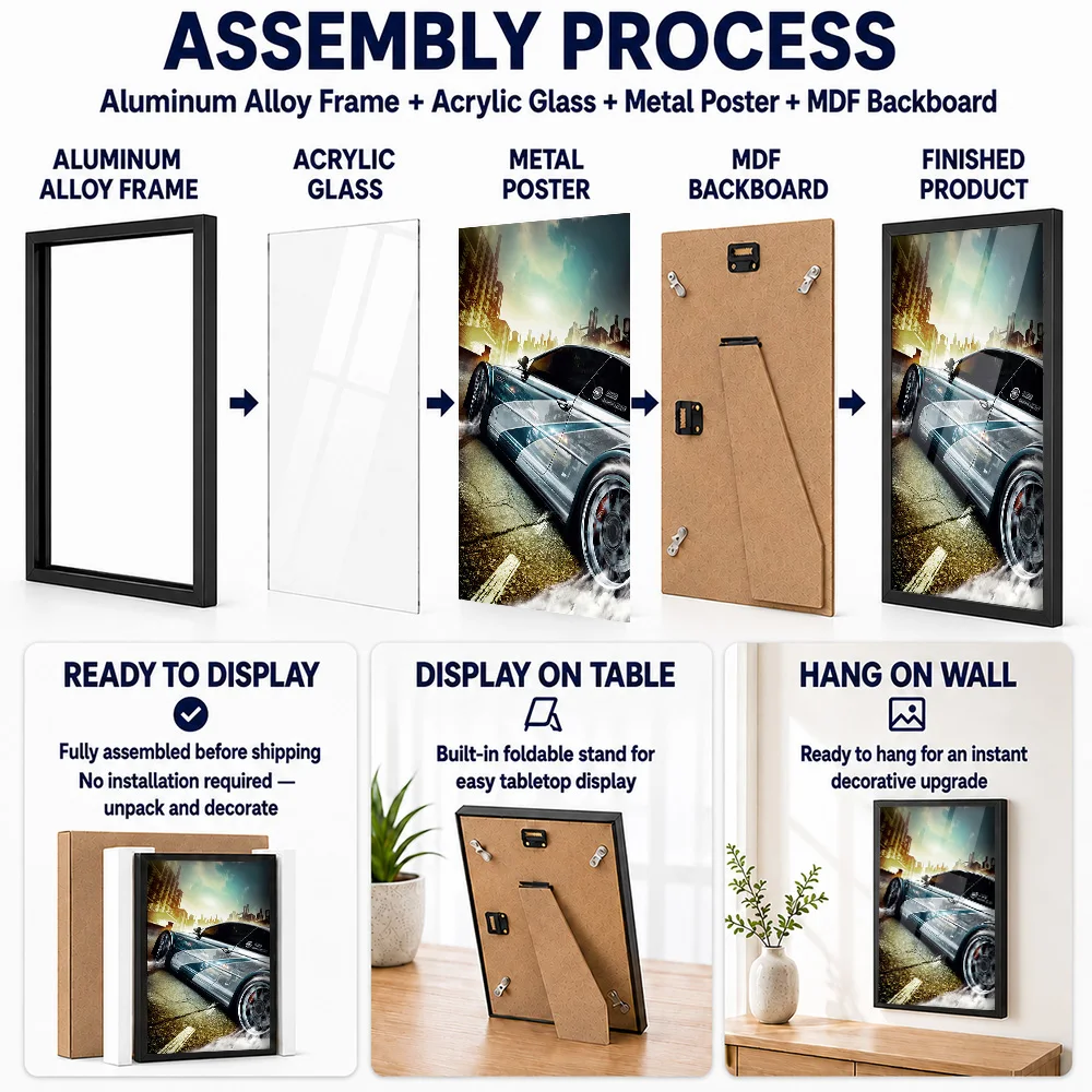 Sleek Car Drifting In Urban Setting Metal Poster With Aluminum Alloy Frame Customized Photo Track Style Wall Art For Man Cave