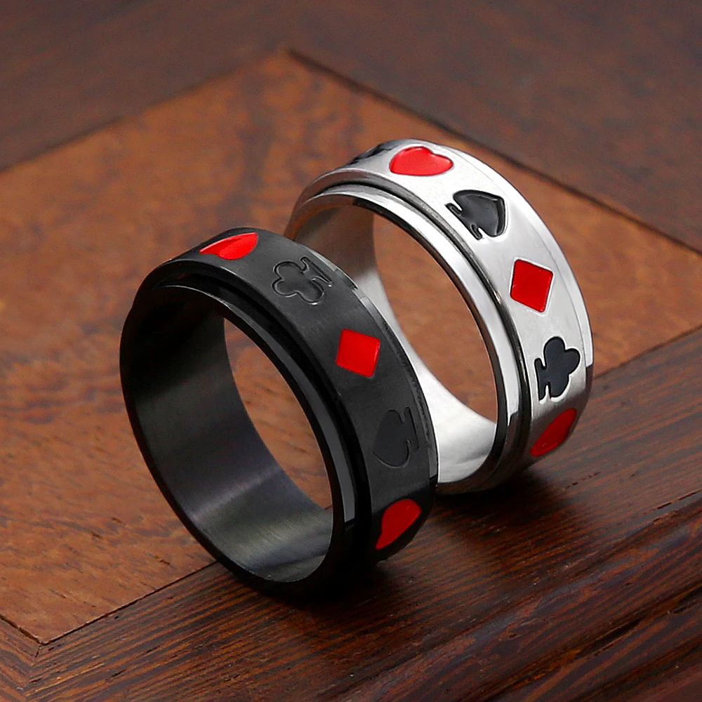 Vintage Ace of Spades Poker Fidget Spinning Rings For Men Women Stainless Steel Punk Fashion Playing Cards Lucky Jewelry Gift