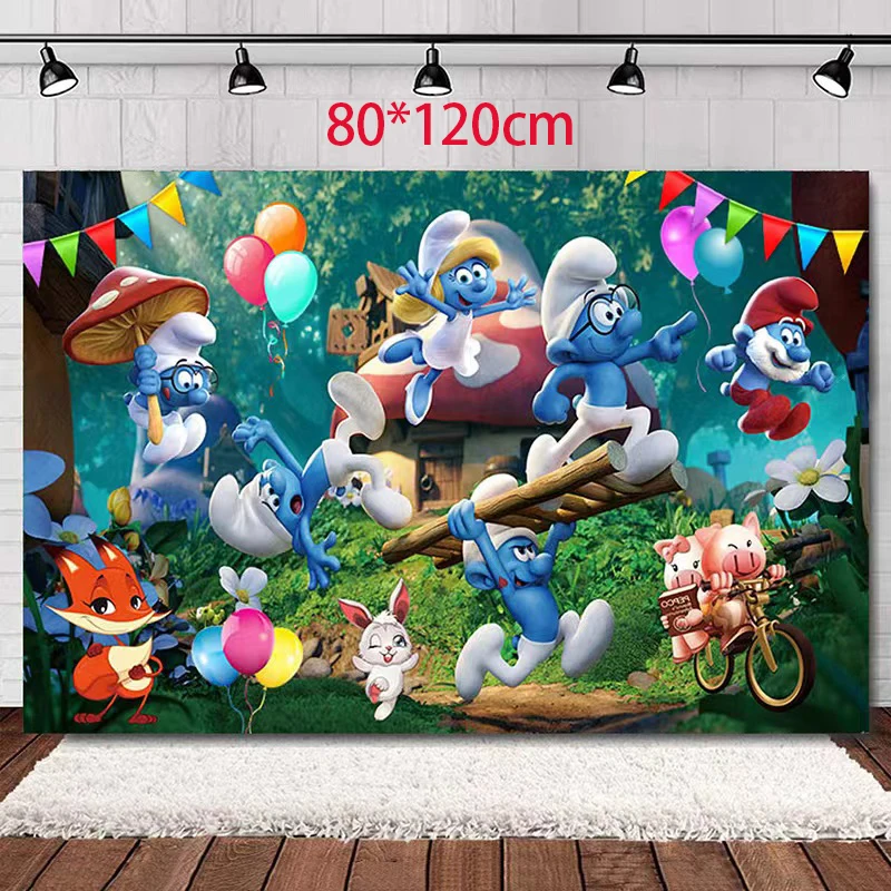 The Smurfes Birthday Party Decoration Balloon Banner Backdrop Cake Topper Smurf Birthday Party Supplies Baby Shower