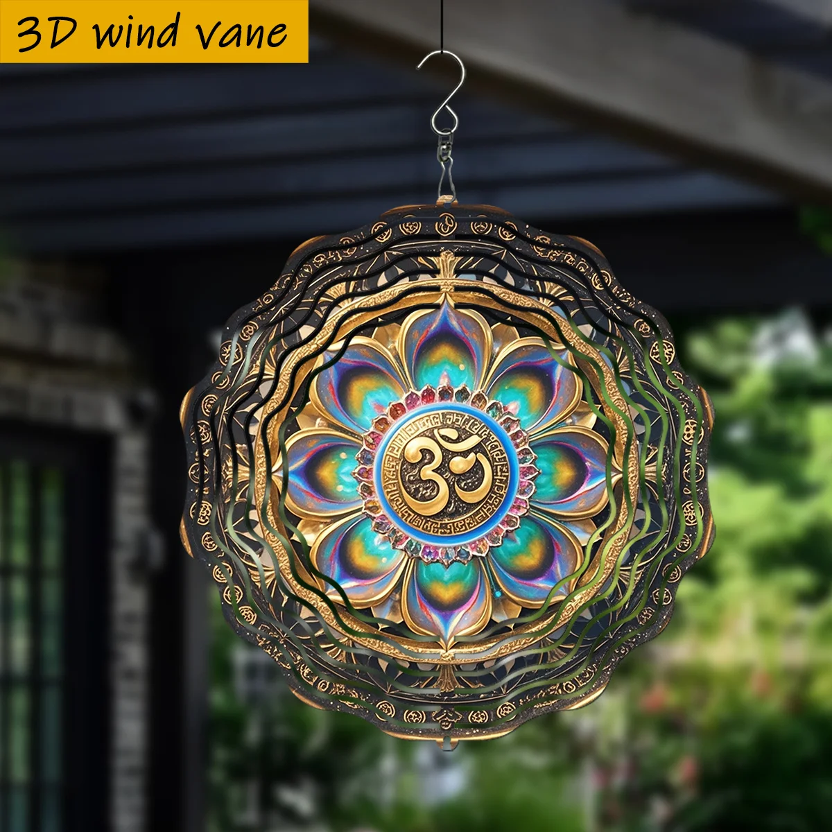 1pc 3D Wind Vane with 360° Rotating Hook - Large Flower Design, Iron Wind Spinner for Indoor/Outdoor Decor Durable Decoration