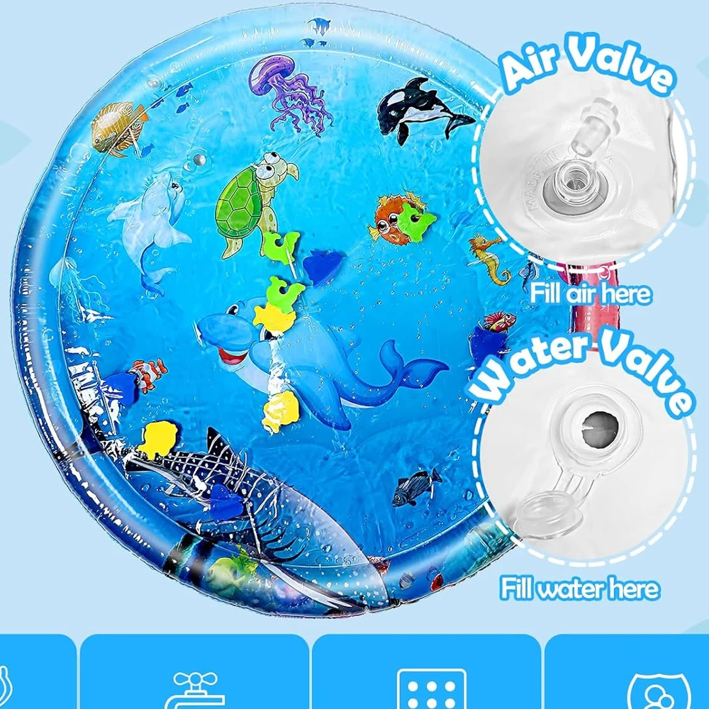 1pc Round Dolphin Inflatable PVC Playing Mat 96cm/37.8inch Baby Play Water Mat Toddler Pad Kids Early Education Activity Toy Mat