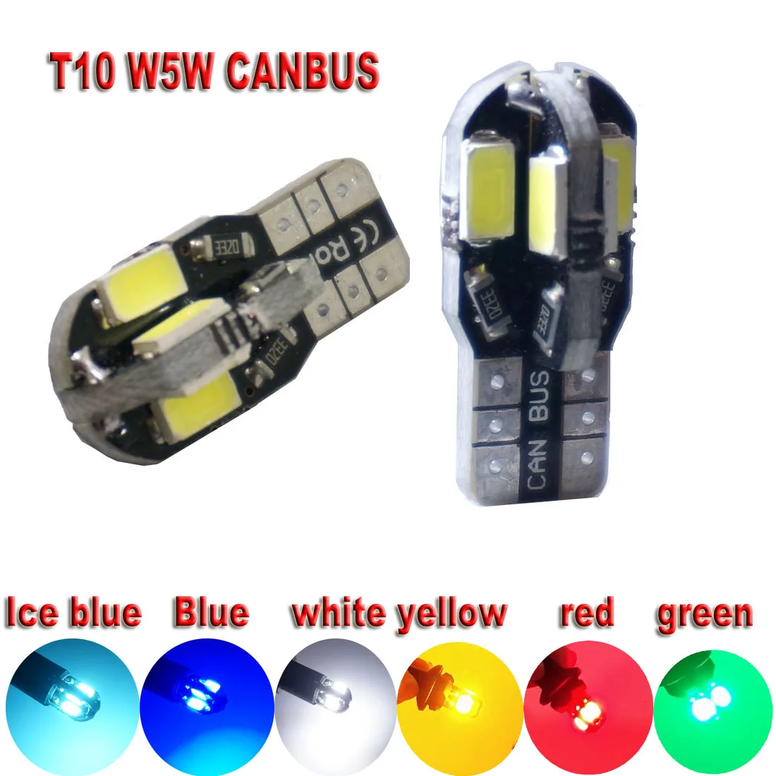 

100PCS W5W T10 LED Bulbs Canbus 5730 8SMD 12V 194 168 LED Car Interior Map Dome Lights Parking Light Auto Signal Lamp White blue