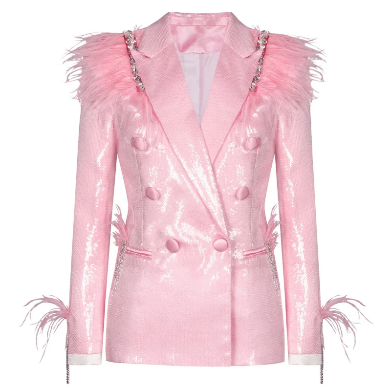 

Quality 2025 Spring and Autumn Stage Pink Sequin Feather Women's Blazer Jacket