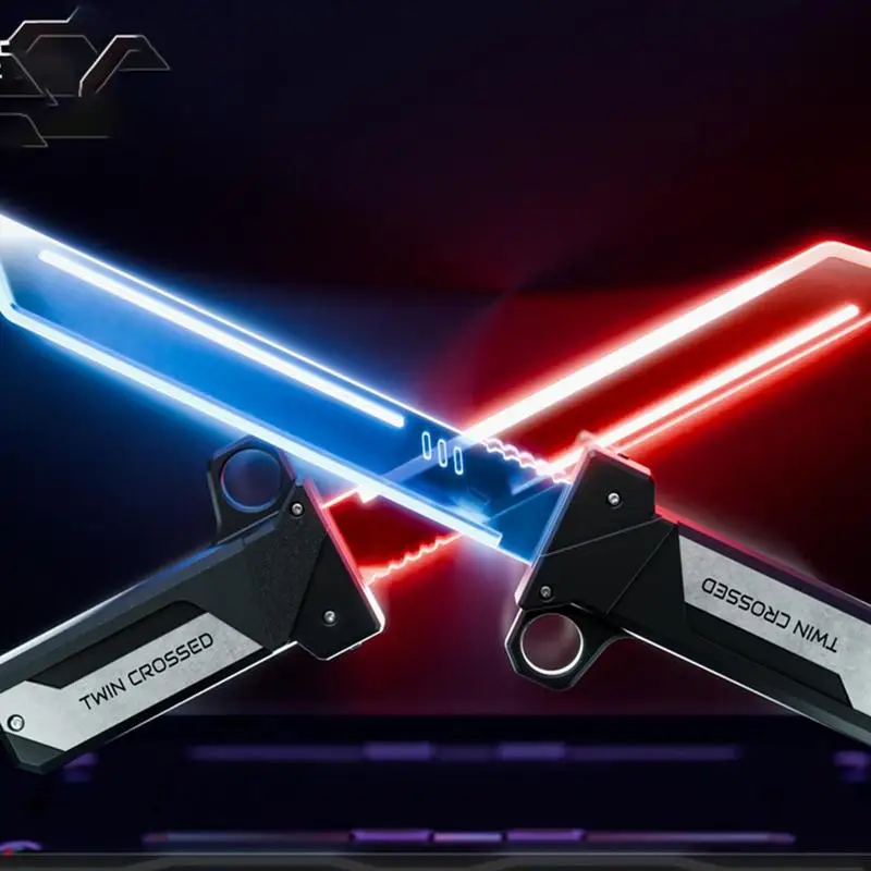 New Retractable Double-edged Lightsaber Toy with LED Light Plug-in Design Sword Stress Relief finger Toy Christmas Birthday Gift