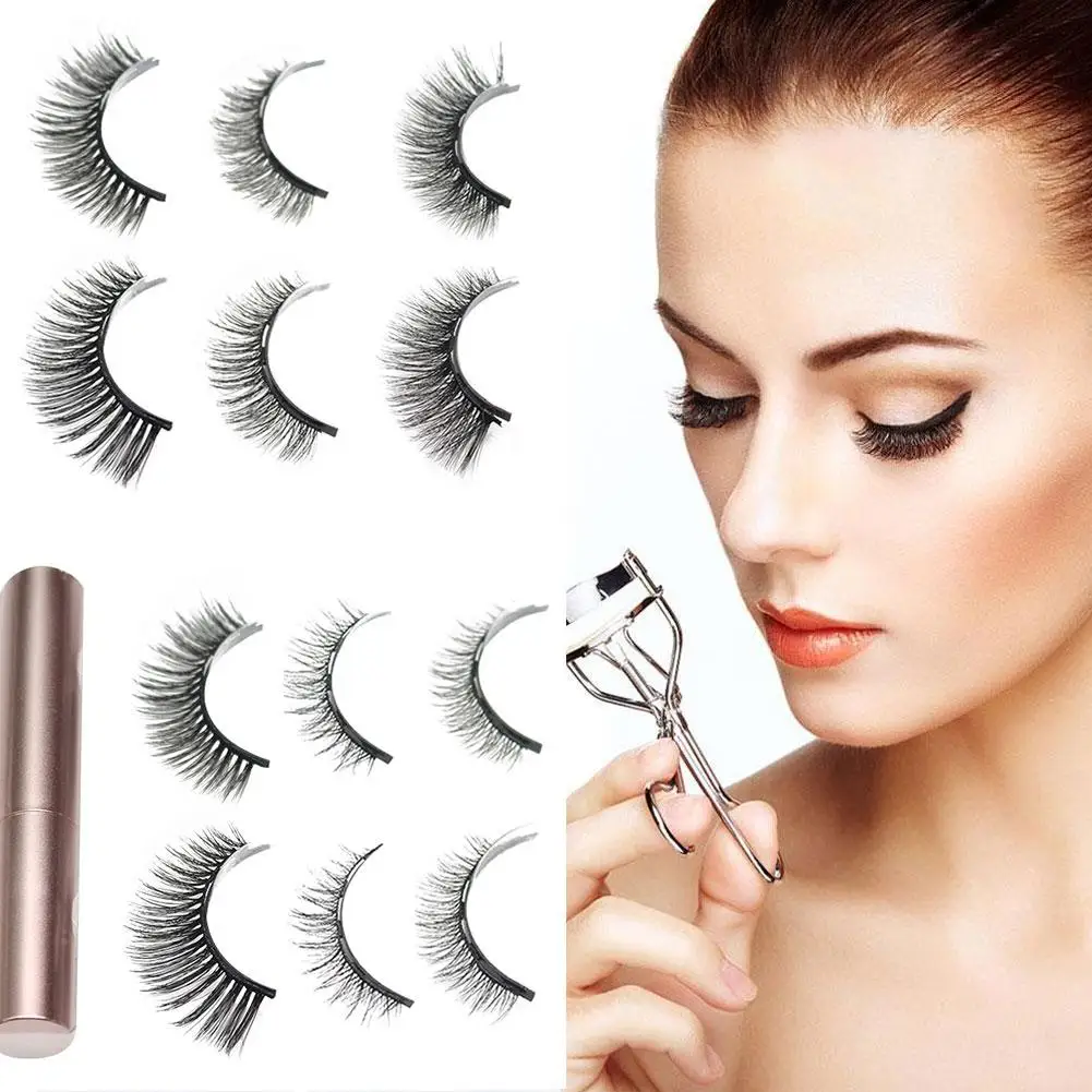 Magnetische falsche Wimpern Mode Frauen natürliche Faux magnetische Wimpern Schönheit Make-up magnetisch mit Werkzeugen Kleber Nerz m9z4