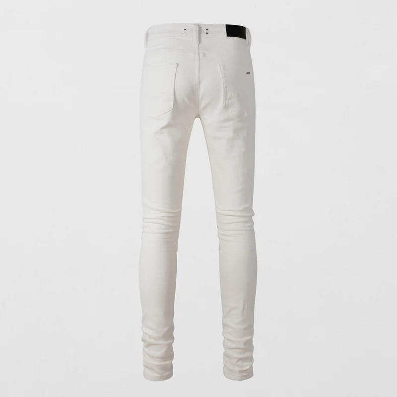 Y2kFashion جديد الرجال الجينز مثقب التصحيح غسلها الحنين تمتد التخسيس الجينز الأبيض شارع العليا الهيب هوب العلامة التجارية السراويل