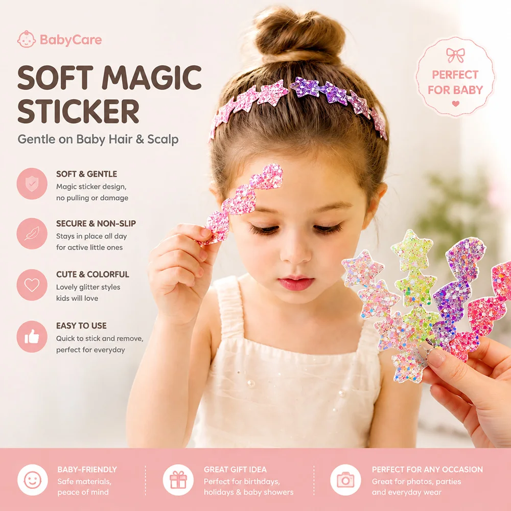Cute Kids Glitter Hair Stickers Soft Magic  TAPE Hair Clips for Girls Bangs Decoration Party Photo Accessories