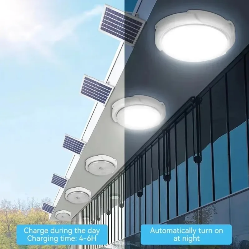 1-2PCS Solar Ceiling Light Round Indoor Lamp for Corridor Hallway Bedroom Living Room Home Ceiling Lighting Decoration