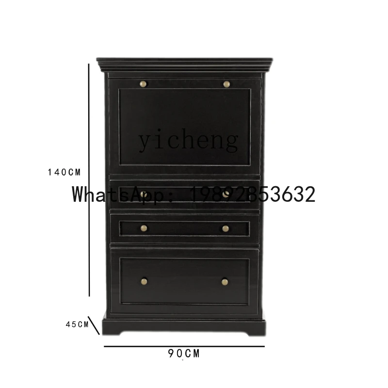 ABC  light luxury solid wood  household black multi-function flip small bookcase retro folding writing desk