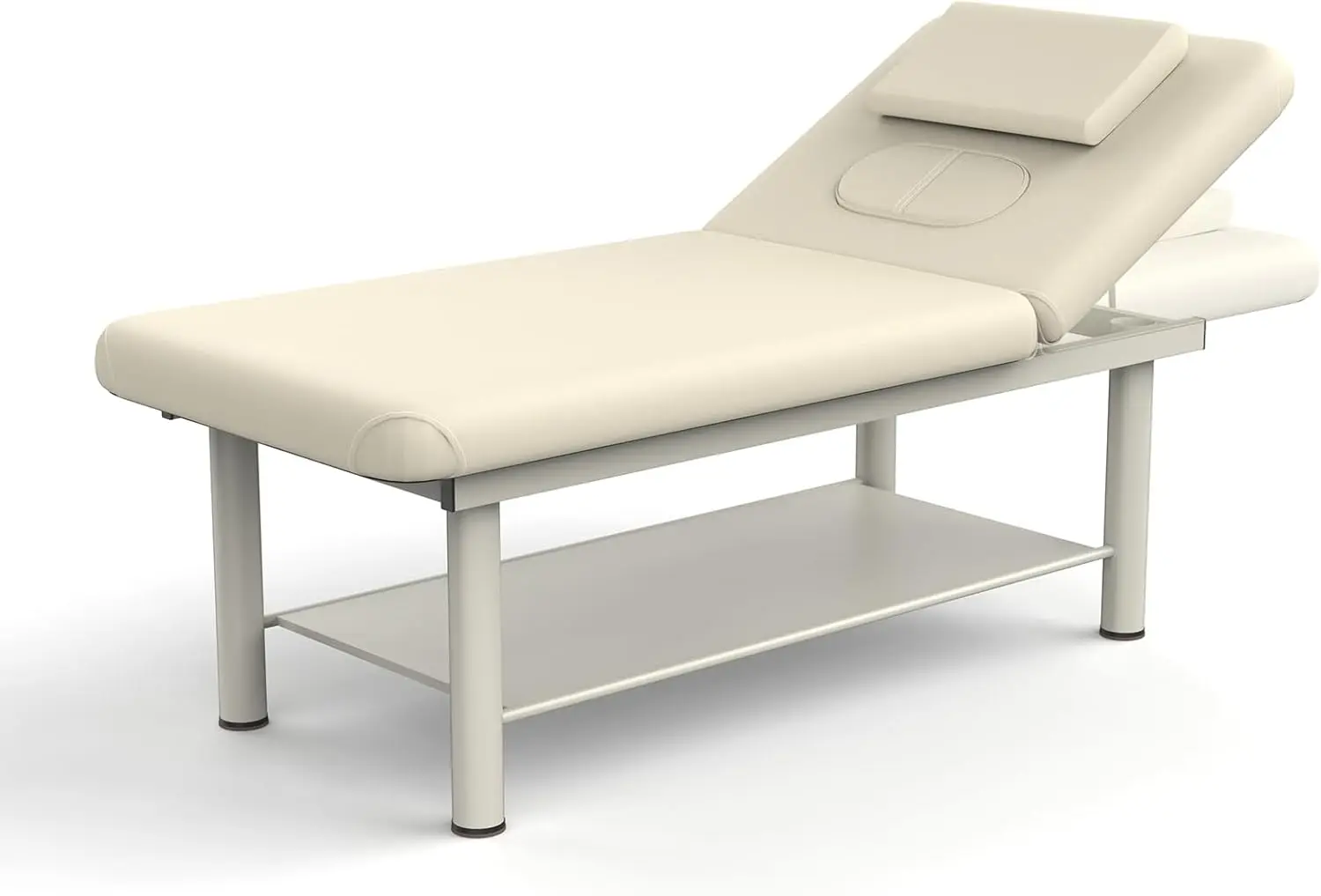 

Heavy Duty Durable Wide Stationary Massage Bed with Backrest, Professional Spa Facial Treatment Table, Metal Frame PU Leather