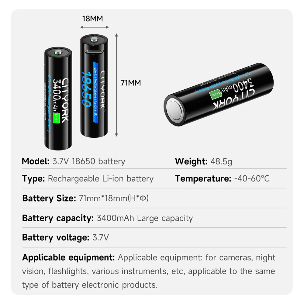 بالو 18650 بطارية الناقل التسلسلي العام 3.7V 3400mAh بطارية ليثيوم أيون قابلة للشحن ، مناسبة لأنّ مصباح يدوي LED ، المصباح ، لعبة الشعلة ، نوع جيم خط شحن سريع