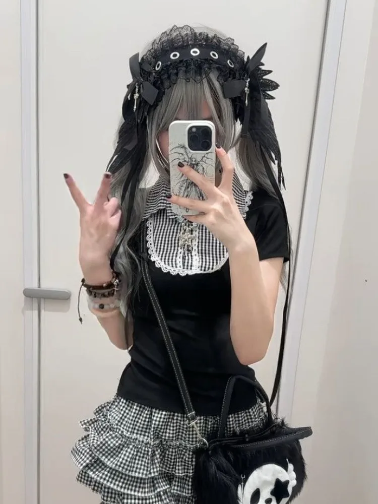 Vintage Gothic Shirt Y2k Women's Clothe Slim Fit T-shirt Sweet Cool Tops Short Sleeve Tees Streetwear Japanese Summer Fashion