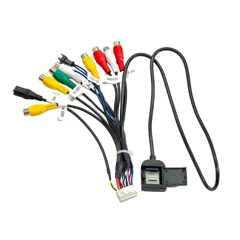 8 Car Head Unit Harness with Card Slot Extension, Microphone Line and Grouped Cable Layout for Backup Camera and In Panel