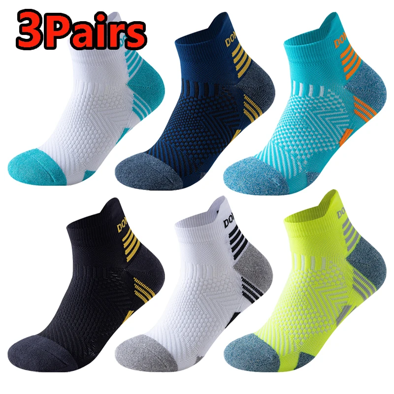 3 Pairs Marathon Socks Men Women Professional Sport Ankle Running Socks Thickened Cushioned Tube Low Cut Fitness Short Sock Mesh