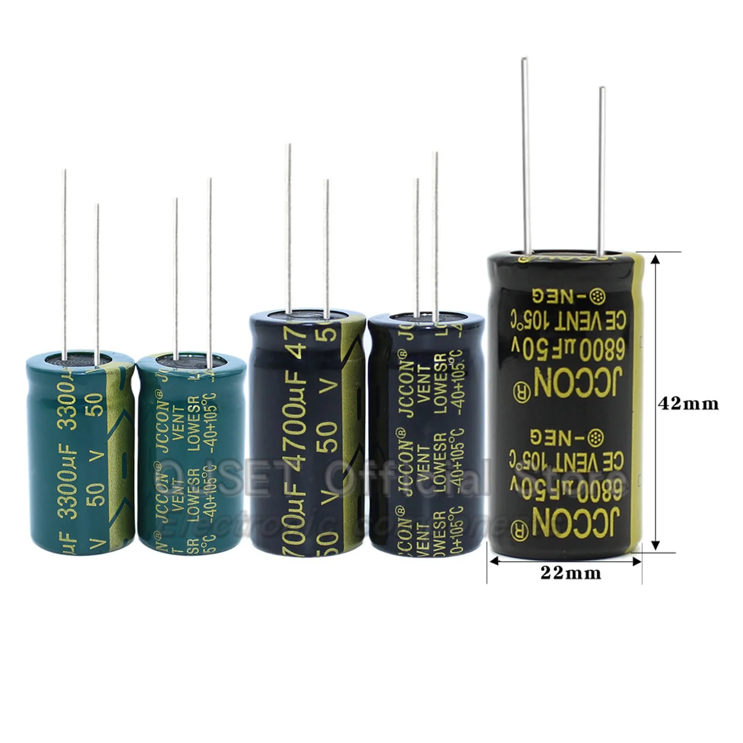 JCCON 50V 1 2.2 4.7 10 22 47 220 330 470 680 1000 2200 3300 4700 6800 فائق التوهج 50V100uf موائم مصدر تيار المكثفات عالية التردد