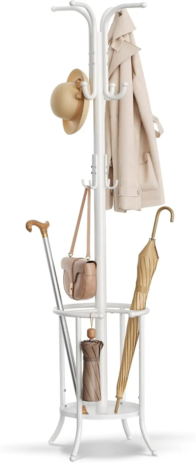 Coat Rack Freestanding, Coat Rack with Umbrella Holder, Metal Coat Rack Stand with 12 Hooks, for Entryway