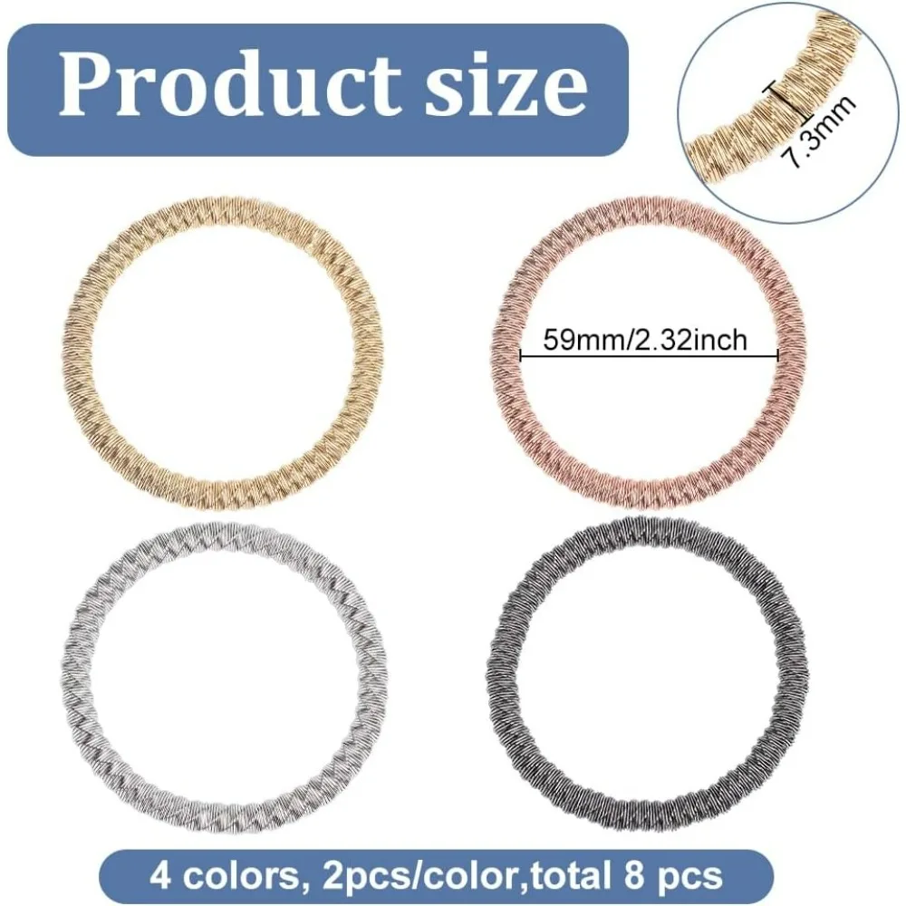 8Pcs 4 Colors 2-3/8 inch Guitar String Coil Bracelets, Steel Wire Wrap Chain Stretch Bracelets Set Layered Bracelet