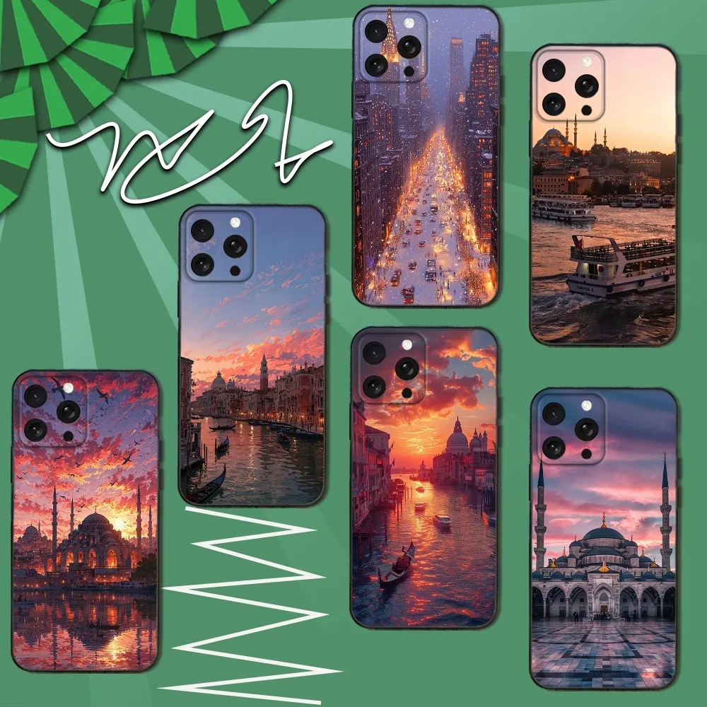 

Turkey Istanbul Scenery Phone Case For iPhone 16e,16,15,14,13,12,11,Pro,X,XS,Max,XR,Plus,Mini Soft Black Cover