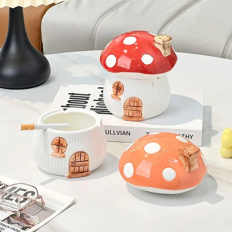 

Креативная керамическая пепельница в виде гриба, домашнее искусство с крышкой, анти-летающий пепель, украшение для гостиной, пепельница, украшение для столешницы, подарочный декор