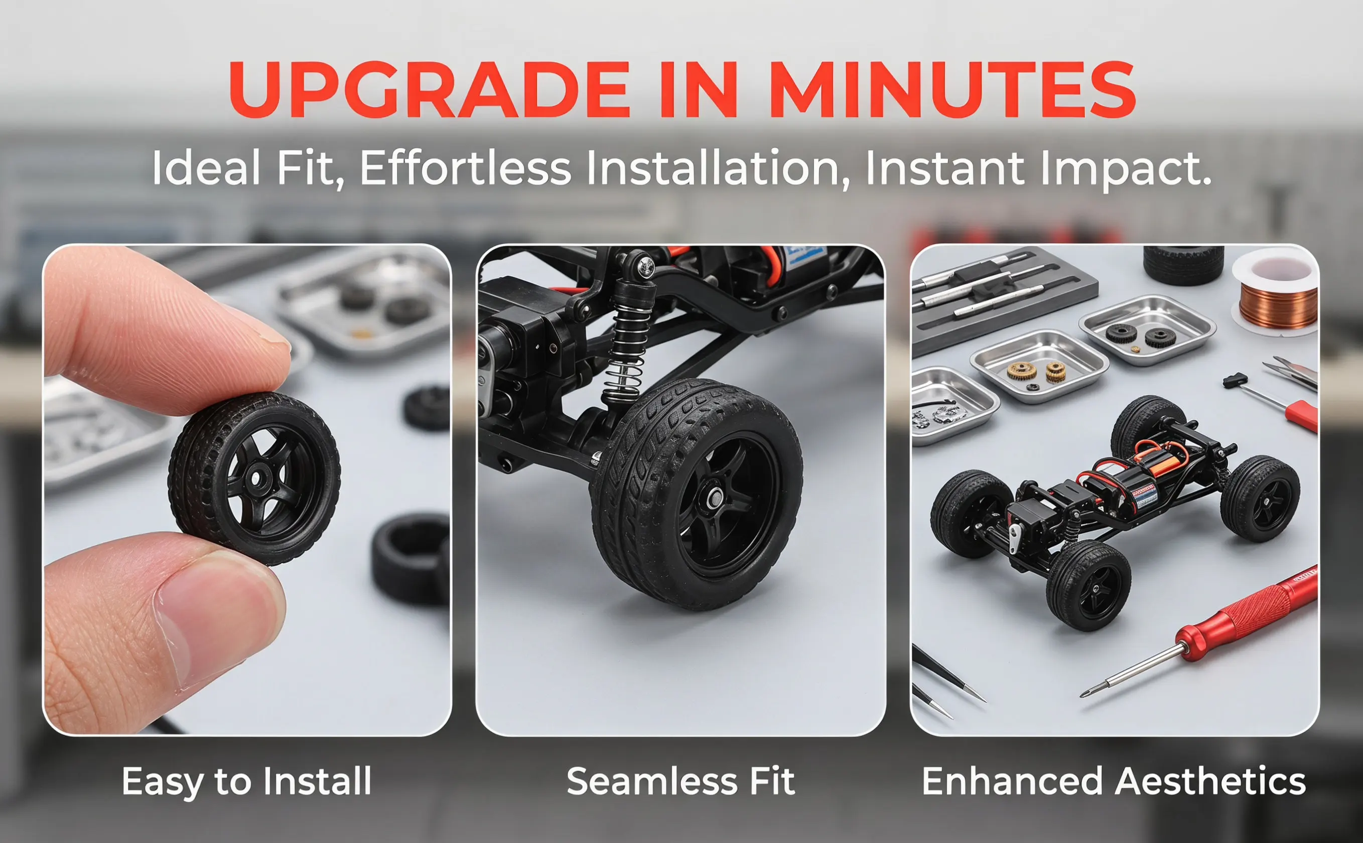 8Pcs 1:64 Scale Rubber Tire Skin Sets Fit Most Mini Car Models Easy Installation Improved Surface Traction Rc Vehicle Wheel
