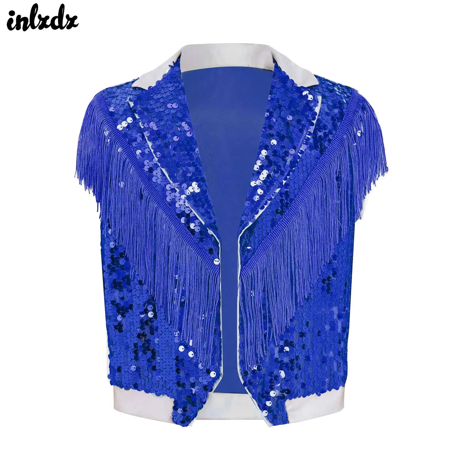 

Детский жилет для мальчиков с бахромой и блестками, для джазовых танцев, хип-хопа, дискотек, укороченный топ с отложным воротником, костюм для выступлений и вечеринок