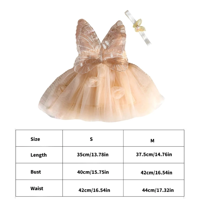 1 Set Infant Girls Birthday Photography Outfit Mesh Butterfly Dress and Headband